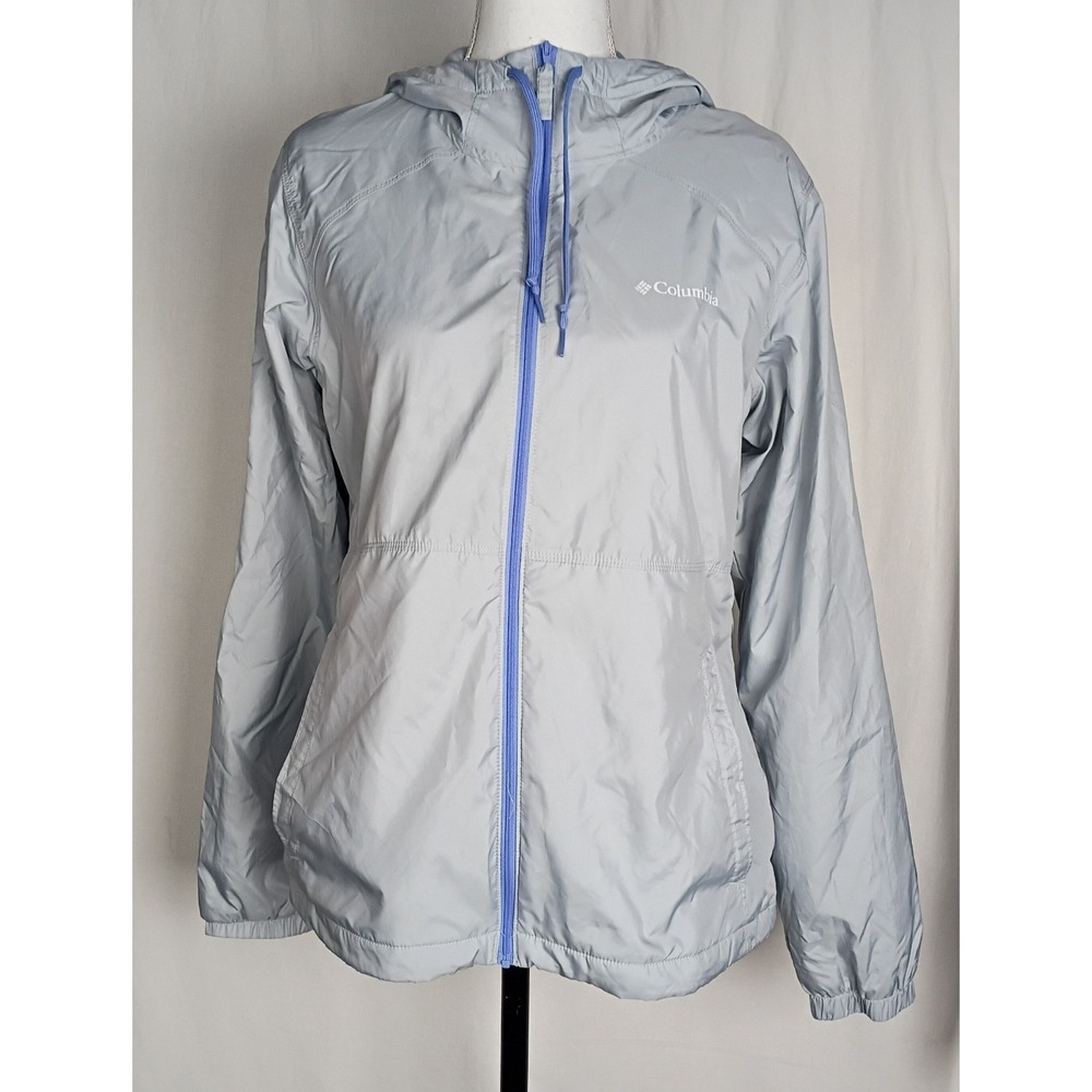 Columbia Center Ridge Lined Windbreaker Jacket Women's Sz S Light Blue Zip Hood